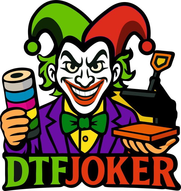 Colorful illustration of a jester character with 'DTFJOKER' text