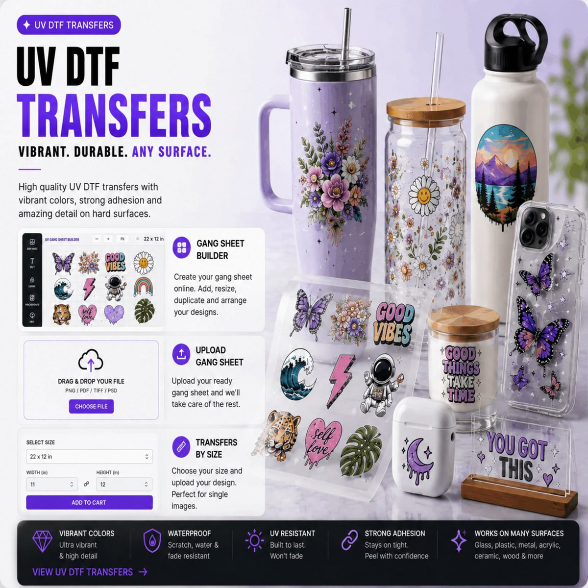 UV DTF transfers for tumblers, glass and other hard surfaces